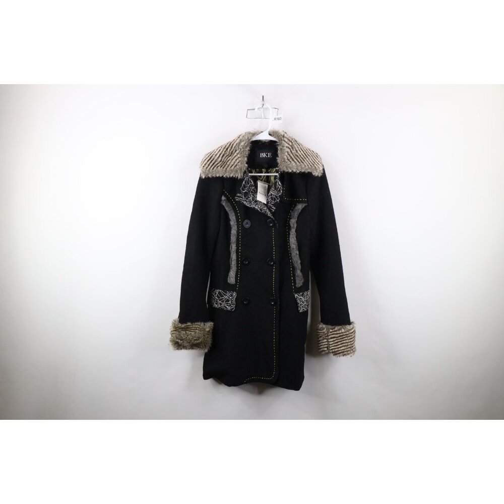 New Buckle BKE Womens Small Faux Fur Trim Wool Pennylane Peacoat Jacket Black